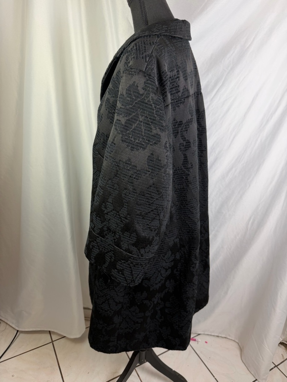 Nine West Black Navy Jacquard Trench Coat 22W A-Line Floral - Picture 6 of 10